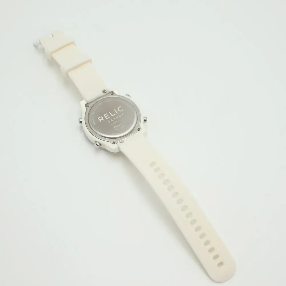 Relic by Fossil White Digital Watch 42mm Alarm Chrono Silicone w New Battery